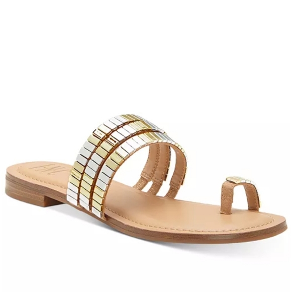 INC International Concepts Shoes - INC International Concepts Jaylee Strappy Toe-loop Slide Sandals Metallic -7